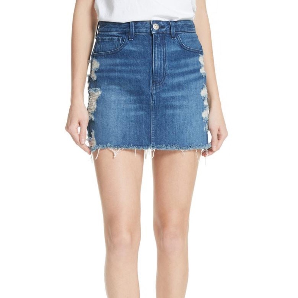3X1 Celine Distressed Denim Mini Skirt In Lela